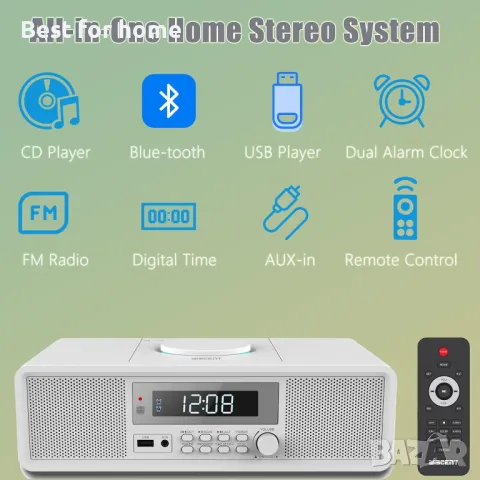 Домашна стерео система с CD плейър,  Bluetooth WISCENT WTB-798, снимка 2 - Аудиосистеми - 48468241