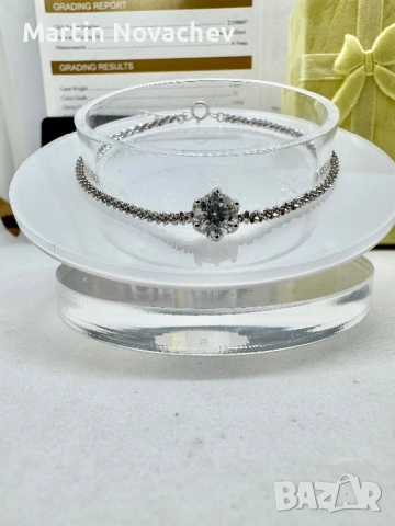 Сребърна гривна с мойсанит (Диамант) 1 карат, снимка 3 - Гривни - 53503196