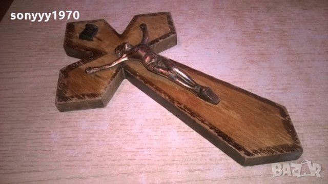 кръст с христос-23х14см-дърво мед/месинг, снимка 2 - Колекции - 28111223