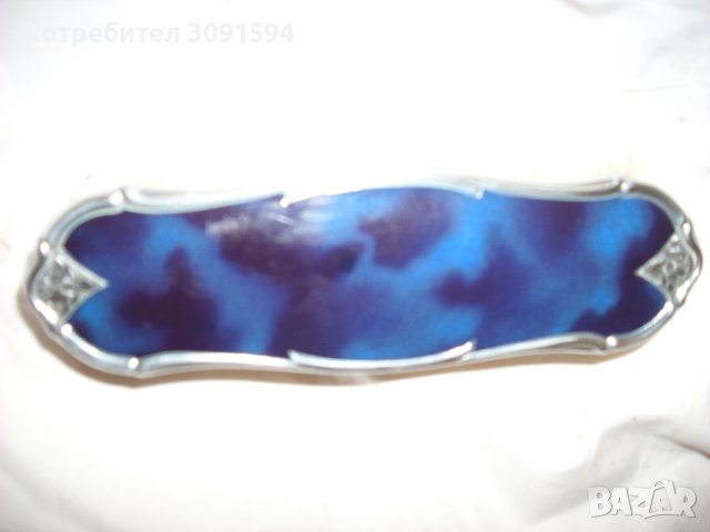 Ретро  комплект  четка за дрехи и четка за коса инкрустация бял метал и маже би син емайл, снимка 2 - Други ценни предмети - 43484654