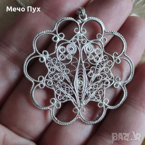 Стар сребърен синджир с висулка филигран (160), снимка 7 - Колиета, медальони, синджири - 40838058