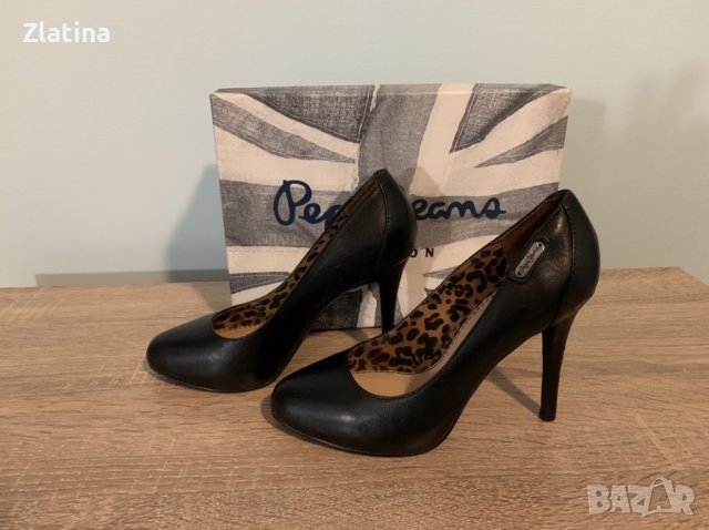 Обувки на ток черни Pepe Jeans естествена кожа, снимка 4 - Дамски обувки на ток - 42964202