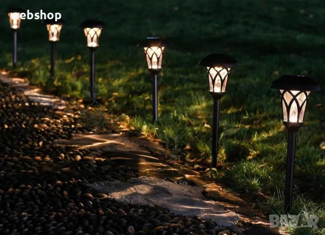 Комплект от 6 x соларни градински лампи тип фенер, черни, снимка 2 - Соларни лампи - 49719637