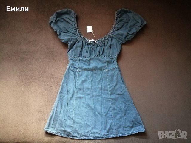 Нова дамска къса дънкова рокля с буфан ръкави р-р L, снимка 4 - Рокли - 43697660