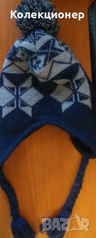 Топла зимна шапка ушанка с връзки и геометрични шевици