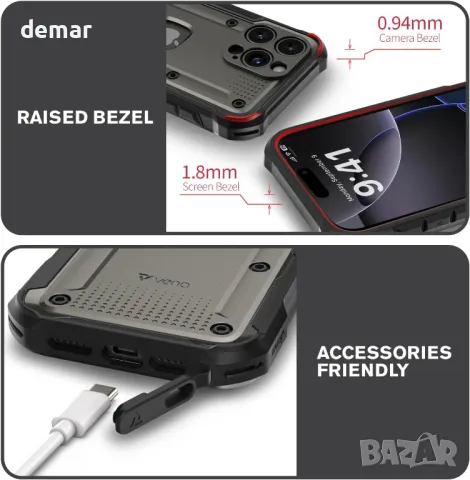 VENA vArmor Калъф за iPhone 16 Pro Max с кобур със щипка за колан, стойка, военен клас, за MagSafe, снимка 3 - Калъфи, кейсове - 47505129