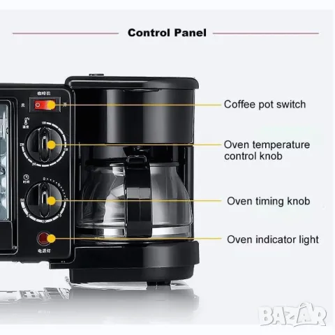 Най-добра цена! Печка, тостер и кафемашина, 3 в 1, 12 литра фурна, Плоча с незалепващо покритие, снимка 6 - Печки, фурни - 49028760