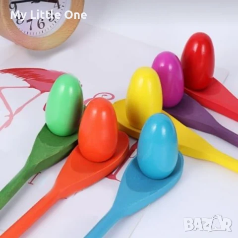 Дървена игра за баланс с яйца