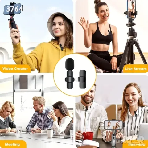 Комплект от 2 мини безжични микрофонa  за телефон, USB Type-C, снимка 4 - Микрофони - 48406965