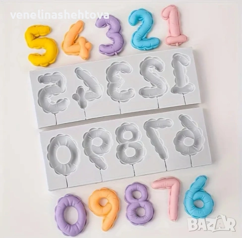 Комплект 2 броя цифри числа 0-9 силиконов молд за шоколад фондан за декорация на торта , снимка 2 - Форми - 53144595