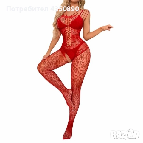 Еротично цяло боди чорапогащник в черен и червен цвят - код В366, снимка 6 - Бельо - 51943187