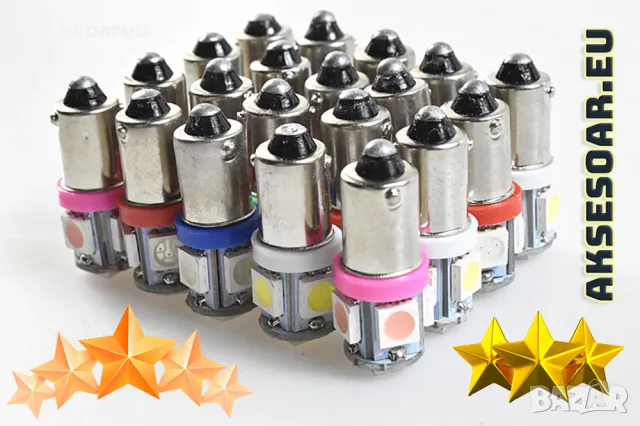 2 бр. Габаритни крушки BA9S 5 SMD 5050 Автомобилна LED вътрешна лампа крушка за номер за вратата, снимка 2 - Аксесоари и консумативи - 50419939