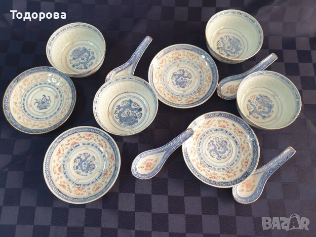 Порцеланови китайски купички,лъжички и чинийки- 4 комплекта, снимка 4 - Сервизи - 38085747