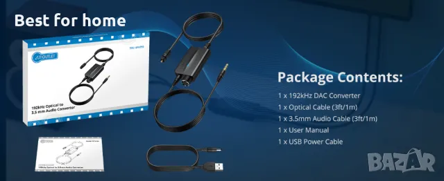 AUTOUTLET 192kHz DAC оптичен към 3,5 mm  аудио конвертор, снимка 8 - Други - 48772399