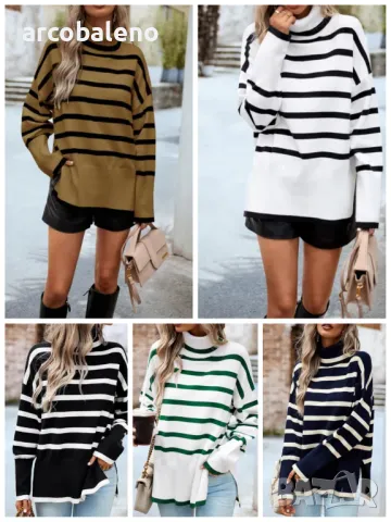 Дамски ежедневен раиран плетен пуловер, 5цвята 