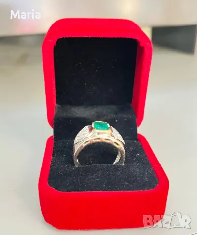 Дамски пръстен бяло злато и естествен изумруд, снимка 13 - Пръстени - 50346861