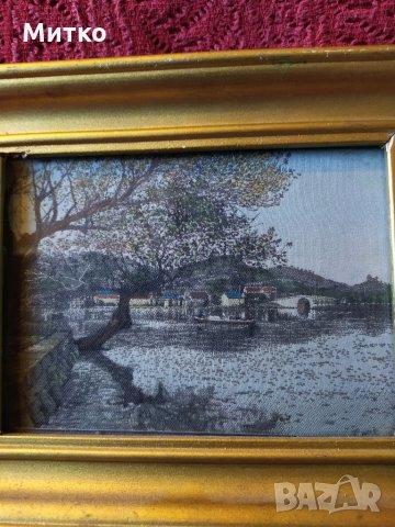 Стари японски копринени гоблени в дървена и стъклена рамка с антирефлексно стъкло., снимка 9 - Антикварни и старинни предмети - 32494131