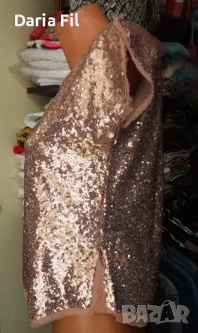 Блуза цялата в медно-розово злато пайети, снимка 2 - Тениски - 43176356