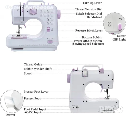 Мини шевна машина с 12 различни вида шевове SM-505A, снимка 7 - Шевни машини - 49166569