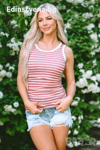 Дамски розов топ на бяло райе, снимка 1