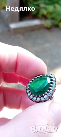 Стар сребърен руски пръстен,зелен камък,дамски, снимка 3 - Антикварни и старинни предмети - 51343485