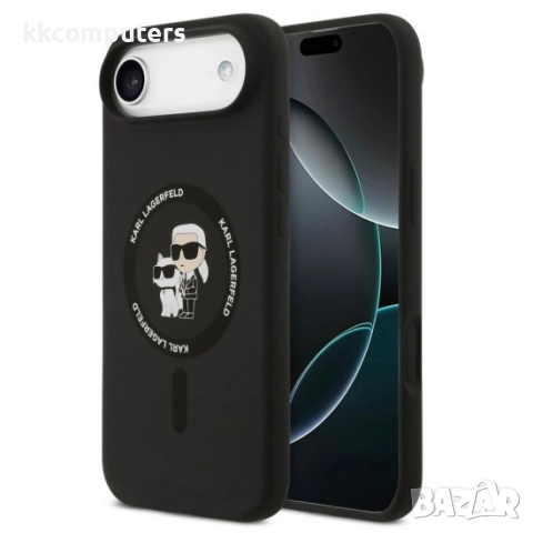 Оригинален кейс Karl Lagerfeld Silicone Double Heads And Circle agSafe, За iPhone 17 Air (6.9), Чере