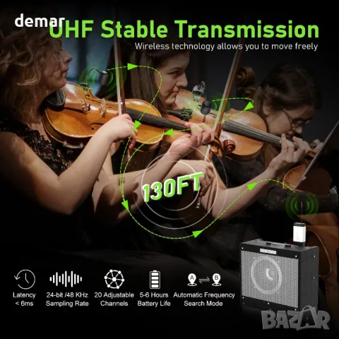 Двоен UHF безжичен микрофон за цигулка с щипка за микрофон с 1 приемник и 2 предавателя, Q2/VT-5, снимка 2 - Микрофони - 50301831