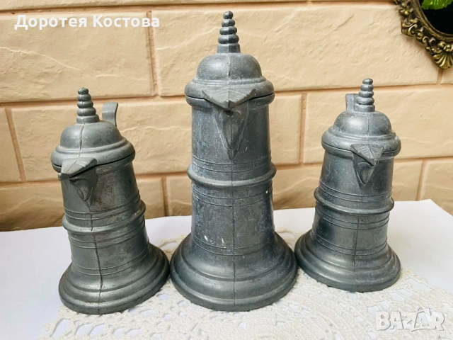 Красиви кани от цветен метал от Германия - 3 бр, снимка 3 - Антикварни и старинни предмети - 53577964