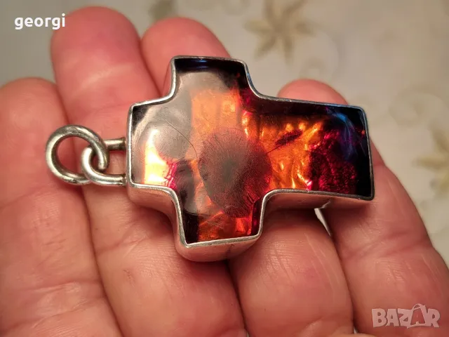 голям сребърен кръст с естествен кехлибар , снимка 8 - Колиета, медальони, синджири - 50215116