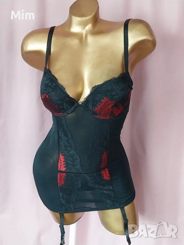 BESIRED M Черен еластичен корсет с жартиери , снимка 3 - Корсети, бюстиета, топове - 53414439