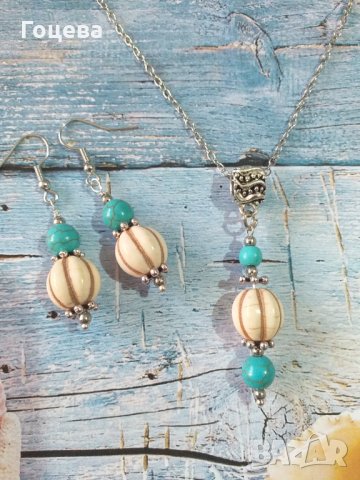 Красив Тюркоазен комплект Бохо бижута , снимка 3 - Бижутерийни комплекти - 34640733