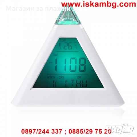 LED будилник и метеостанция с форма на пирамида светещ в 7 цвята, снимка 5 - Други стоки за дома - 28472198