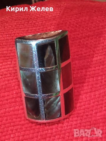 РАЗКОШЕН СЕДЕФЕН СРЕБЪРЕН ФЕШЪН АРТ ПРЪСТЕН СРЕБРО 925 с ЮВЕЛИРНО РЪЧНО ШЛИФОВАН КРАЛСКИ СЕДЕФ 39987