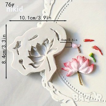 Цвете Лотус и рибки силиконов молд форма фондан украса декор шоколад