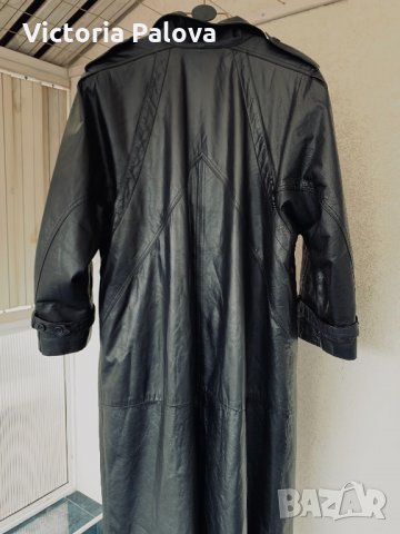 Дълъг черен кожен тренчкот,тренд, снимка 6 - Палта, манта - 32318250