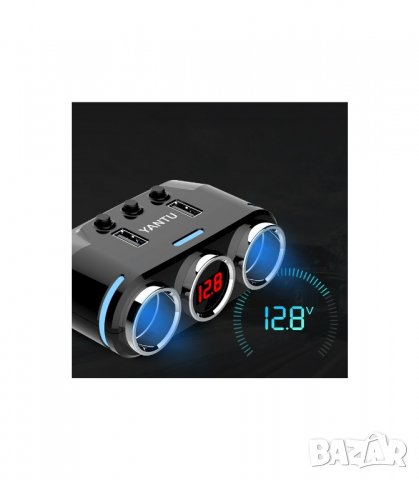 Волтметър за кола в 3-ка разклонител за запалка с 2бр. USB - модел B39