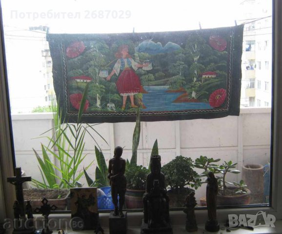  СТАРА наивна картина, много голяма, рисуван ковьор, поднос, харем, принт.., снимка 2 - Картини - 28949724
