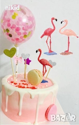 Фламинго на поляна фигурка за торта топер украса декорация парти и игра, снимка 3 - Други - 27478792