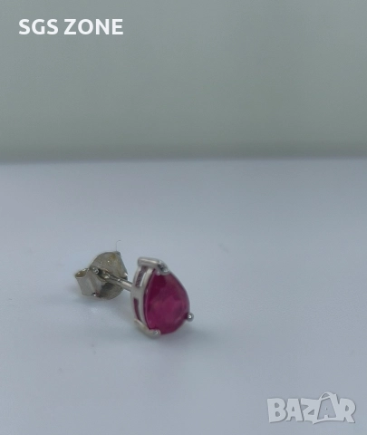 Сребърни обеци с рубин., снимка 3 - Обеци - 52873074