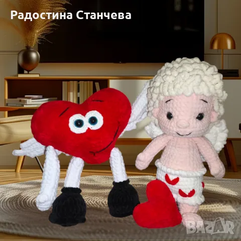 Плетени валентинки-купидон и сърце