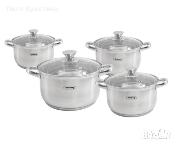 Комплект тенджери Rosberg 16/18/20/24см. - 1.8/2.5/3.4/5.8л., Неръжд. стомана