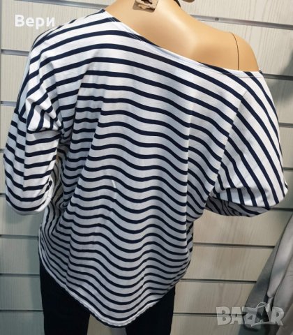 Нова дамска моряшка блуза с паднало рамо, трансферен печат Котва, снимка 12 - Блузи с дълъг ръкав и пуловери - 28375572