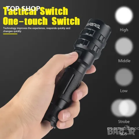 Тактическо фенерче P50 Led Super Bright  с допълнителен външен бутон за морзов код