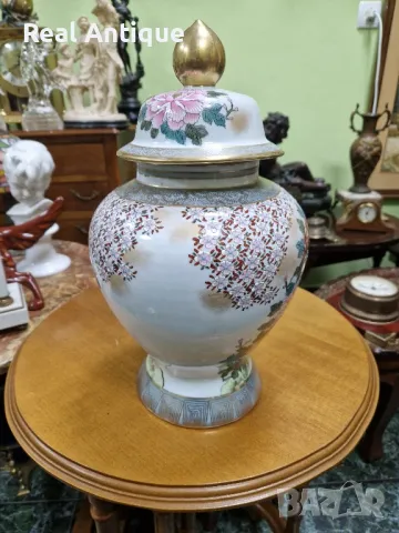 Красив оригинален антикварен порцеланов буркан Satsuma , снимка 6 - Антикварни и старинни предмети - 48422552