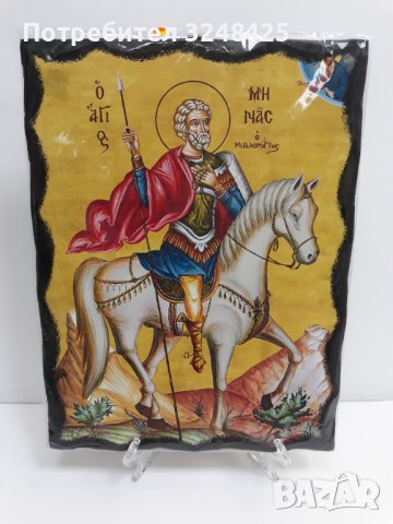 Голяма икона на Свети Мина - Закрилник на Семейството - ръчна изработка, снимка 4 - Икони - 37640239