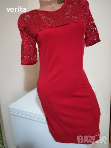 Червена рокля с дантела, снимка 4 - Рокли - 37275374