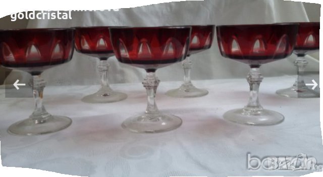 чаши френски червен кристал лукс, снимка 7 - Антикварни и старинни предмети - 18594015