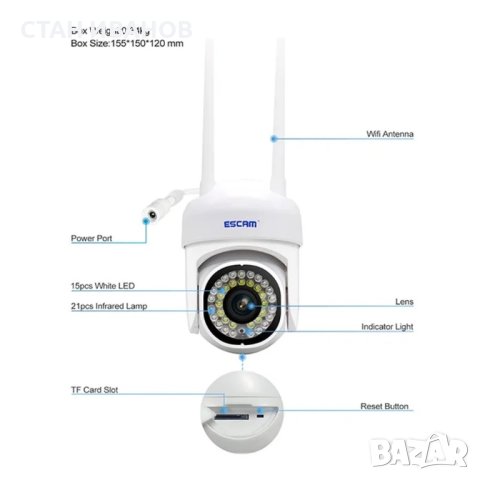 Външна безжична IP камера ESCAM PVR007, FHD, 1080P, H.265, 3MP, WIFI, Водоустойчива, снимка 15 - Камери - 40490419