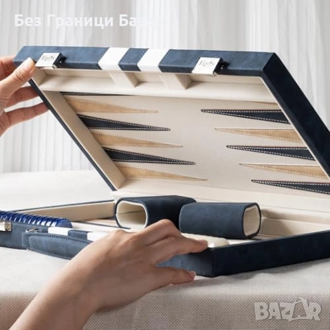 Нова Табла 15" с кожен куфар и кадифен интериор – луксозен комплект, снимка 5 - Шах и табла - 52123998