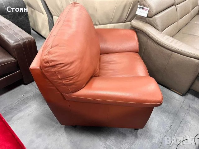 Светло кафяв кожен фотьойл, снимка 8 - Дивани и мека мебел - 40781623